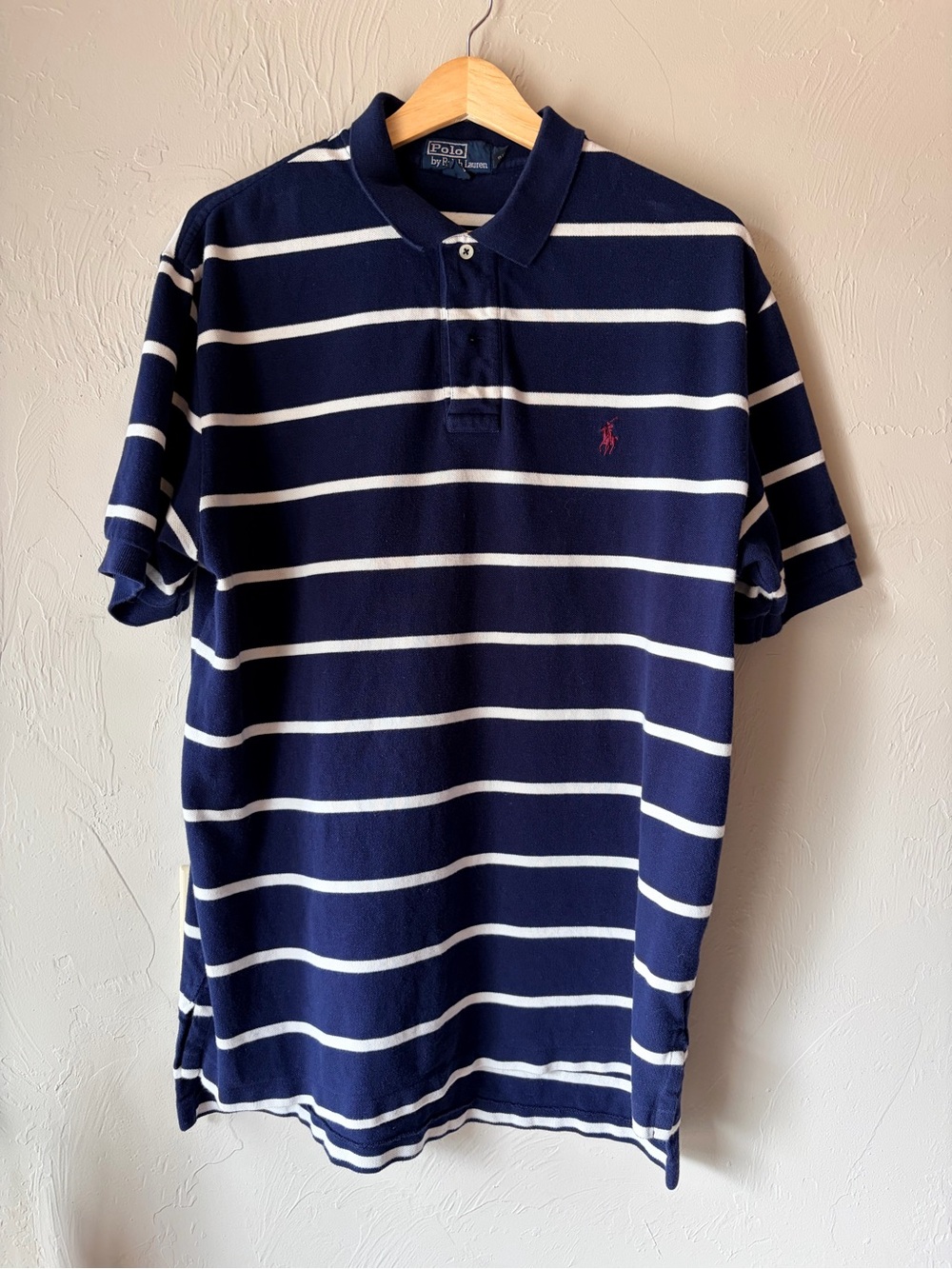 Ralph Lauren Navy & White Striped Polo with Red Pony coastal nautical preppy
